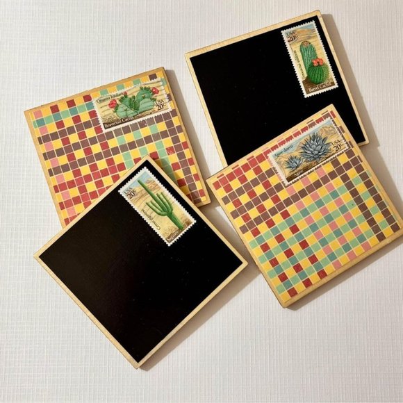 Cactus Coasters 4 Piece, USA Vintage Style Set - Picture 1 of 9